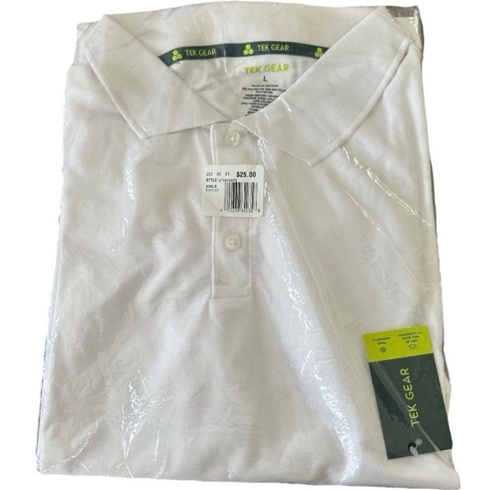 Tek Gear Men’s White Golf Polo Shirt L NWT Dry-Tek Moisture Wicking Athletic